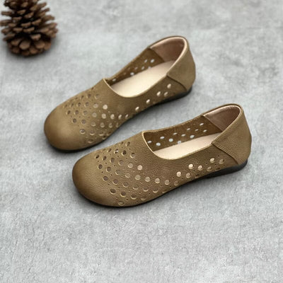 Summer Retro Hollow Leather Flat Casual Shoes Jul 2023 New Arrival 