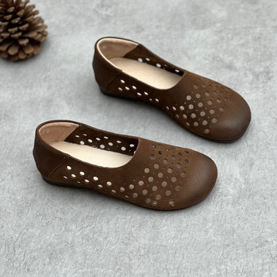 Summer Retro Hollow Leather Flat Casual Shoes Jul 2023 New Arrival 