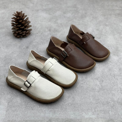 Summer Retro Hollow Leather Flat Casual Shoes
