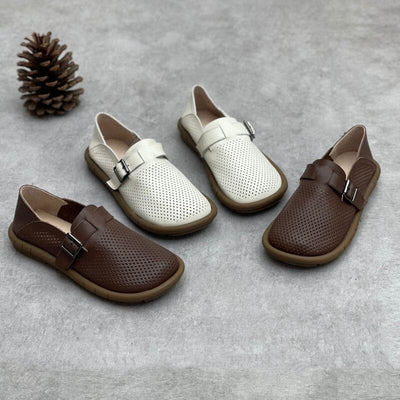 Summer Retro Hollow Leather Flat Casual Shoes