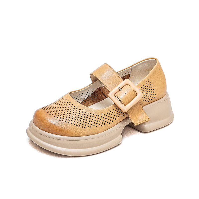 Summer Retro Hollow Leather Lug Sole Casual Shoes