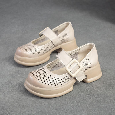 Summer Retro Hollow Leather Lug Sole Casual Shoes