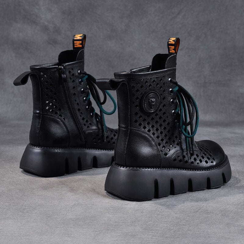 Summer Retro Hollow Leather Platform Boots