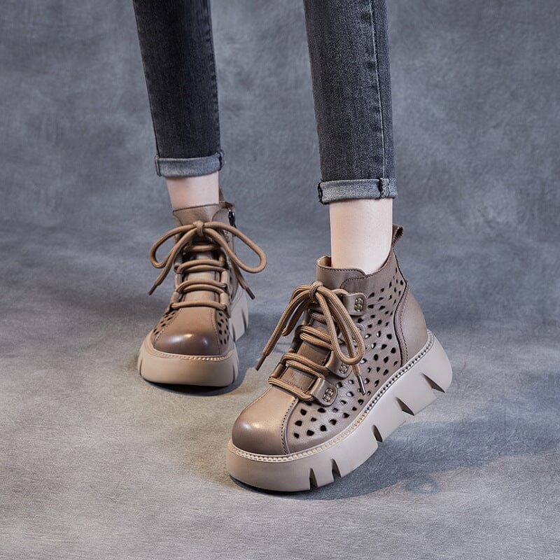 Summer Retro Hollow Leather Platform Casual Boots Feb 2023 New Arrival 