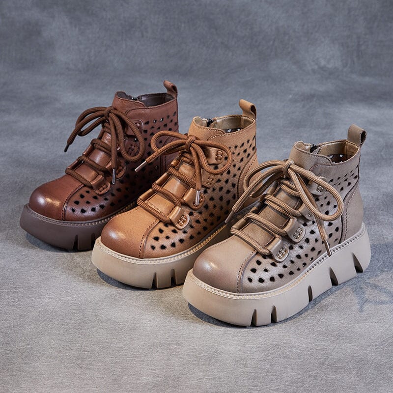 Summer Retro Hollow Leather Platform Casual Boots Feb 2023 New Arrival 