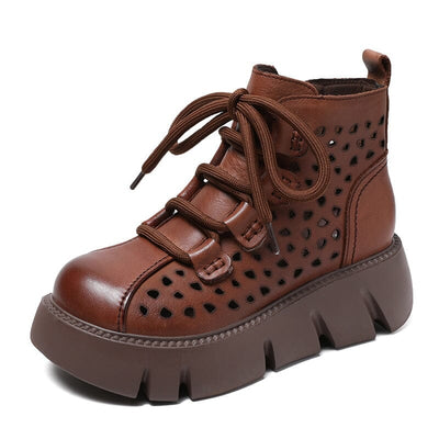Summer Retro Hollow Leather Platform Casual Boots Feb 2023 New Arrival Brown 35 