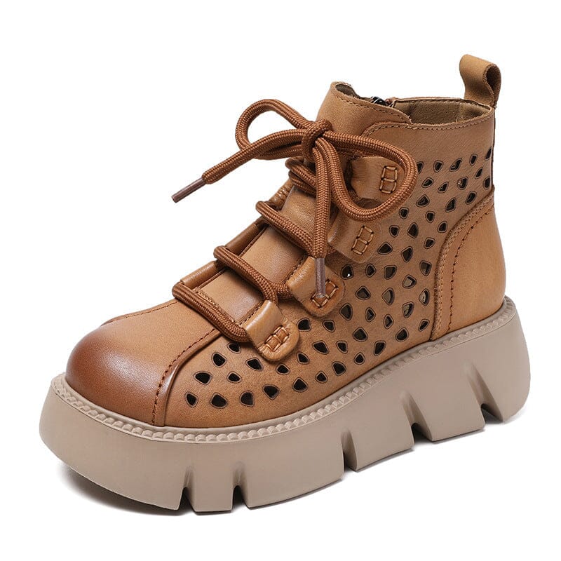 Summer Retro Hollow Leather Platform Casual Boots Feb 2023 New Arrival Yellow 35 