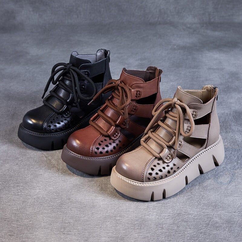 Summer Retro Hollow Leather Platform Casual Sandals Feb 2023 New Arrival 