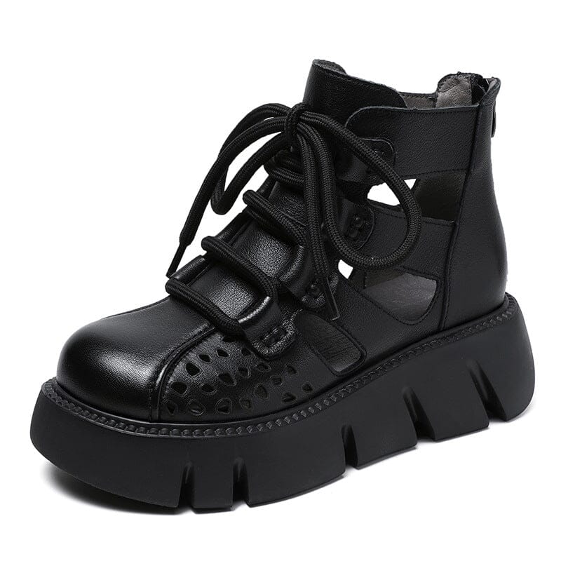 Summer Retro Hollow Leather Platform Casual Sandals Feb 2023 New Arrival Black 35 