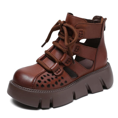 Summer Retro Hollow Leather Platform Casual Sandals Feb 2023 New Arrival Brown 35 
