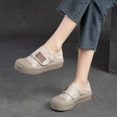 Summer Retro Hollow Leather Velcro Casual Shoes Apr 2023 New Arrival 
