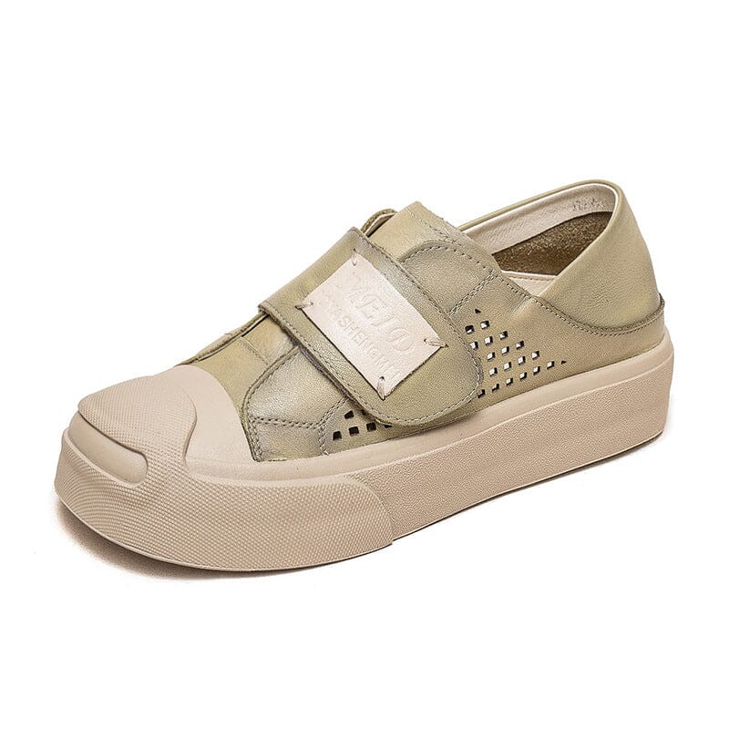 Summer Retro Hollow Leather Velcro Casual Shoes