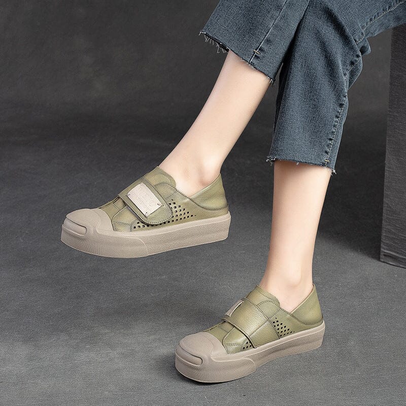 Summer Retro Hollow Leather Velcro Casual Shoes Apr 2023 New Arrival 