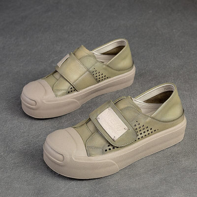 Summer Retro Hollow Leather Velcro Casual Shoes