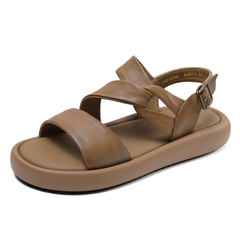 Summer Retro Leather Casual Flat Sandals May 2023 New Arrival Gray 35 