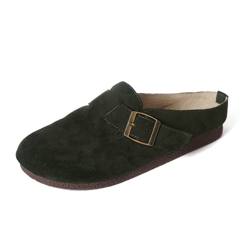 Summer Retro Leather Casual Flat Slippers Apr 2023 New Arrival Dark Green 34 