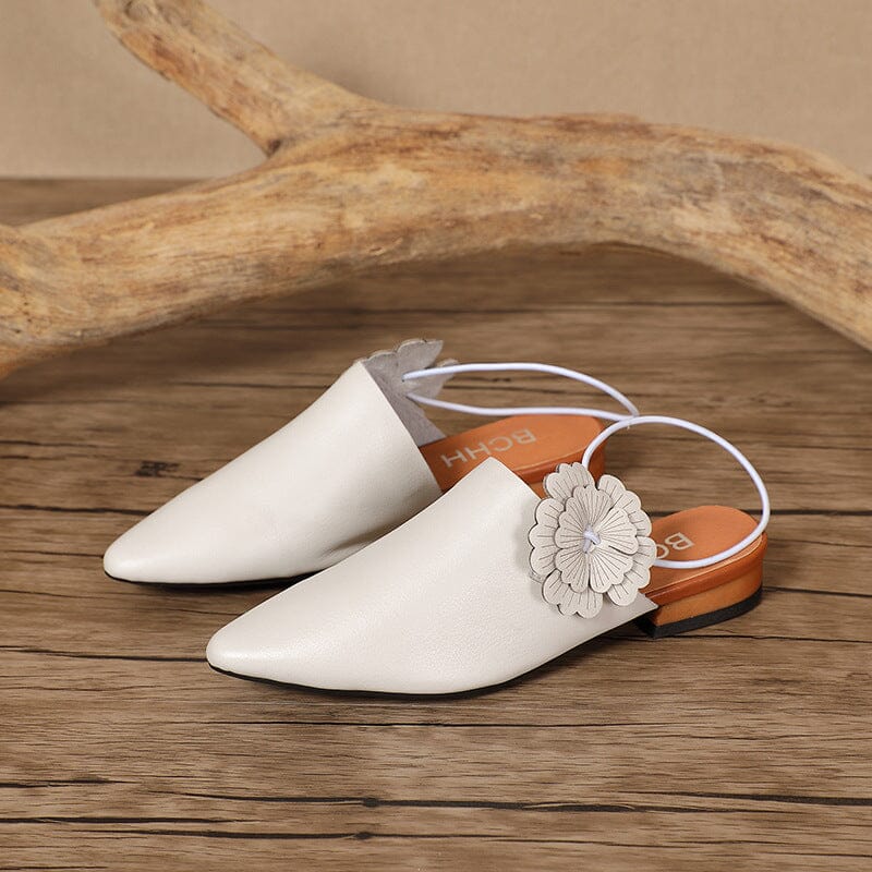 Summer Retro Leather Casual Pointed Toe Slippers May 2023 New Arrival Beige 35 