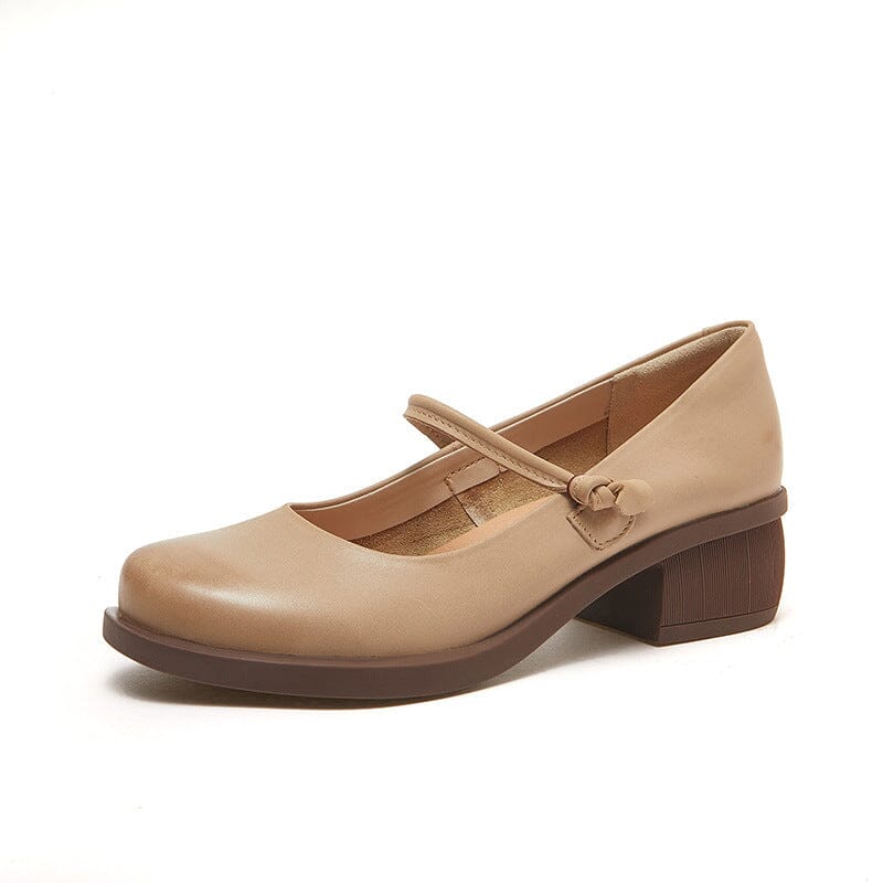 Summer Retro Leather Chunky Sole Casual Shoes Jun 2023 New Arrival Khaki 35 