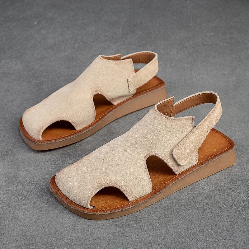 Summer Retro Leather Flat Casual Velcro Sandals