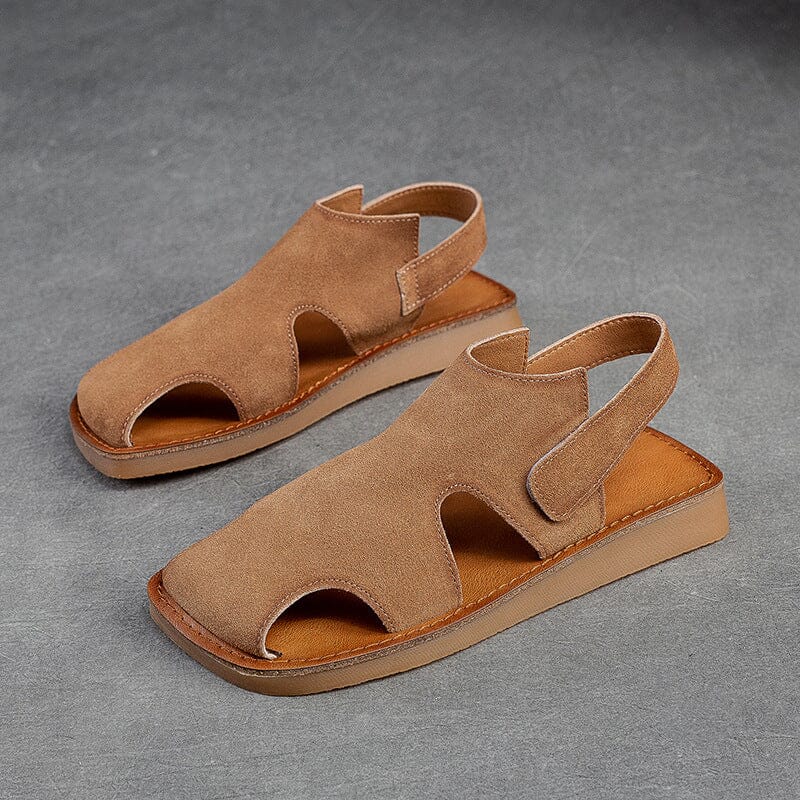 Summer Retro Leather Flat Casual Velcro Sandals