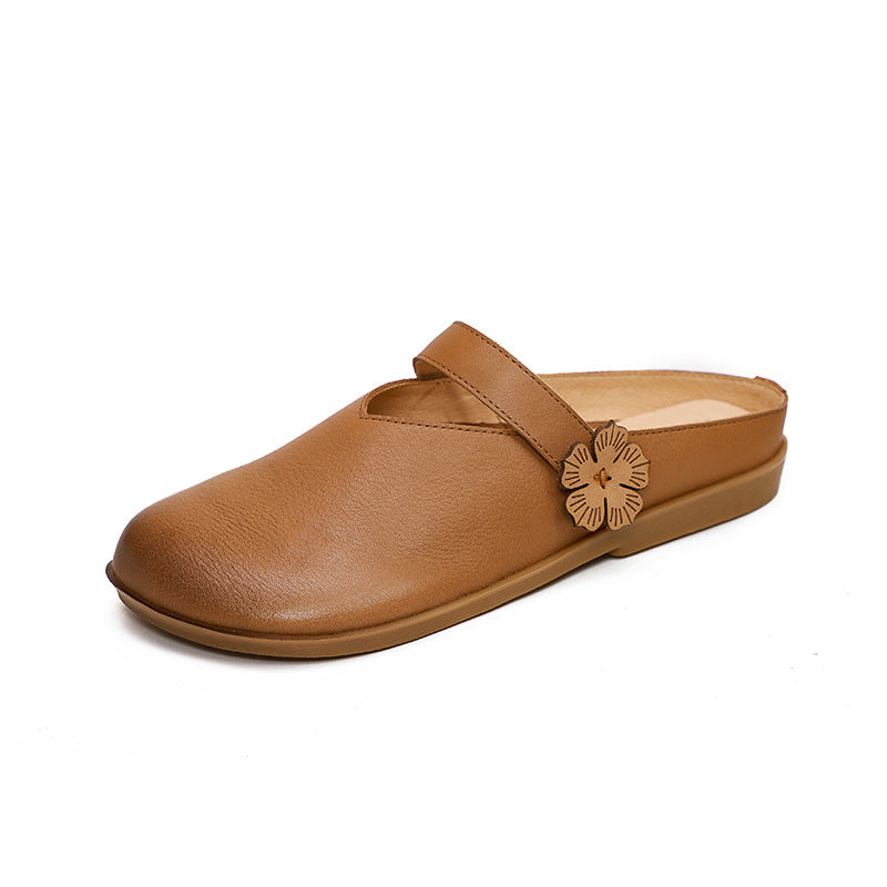Summer Retro Leather Flat Soft Casual Slippers