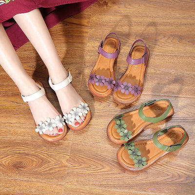Summer Retro Leather Flower Women's Sandals