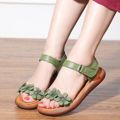 Summer Retro Leather Flower Women's Sandals