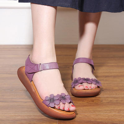Summer Retro Leather Flower Women's Sandals April 2021 New-Arrival 35 Purple 