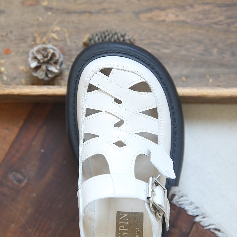 Summer Retro Leather Hollow Casual Sandals