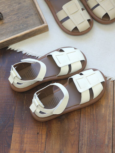 Summer Retro Leather Hollow Flat Sandals