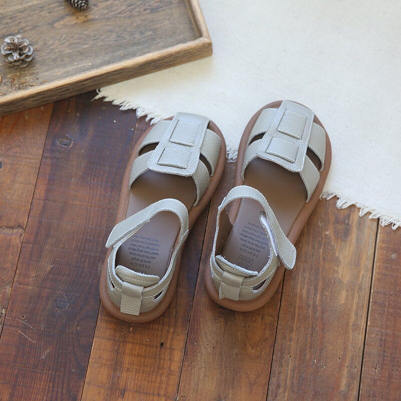 Summer Retro Leather Hollow Flat Sandals
