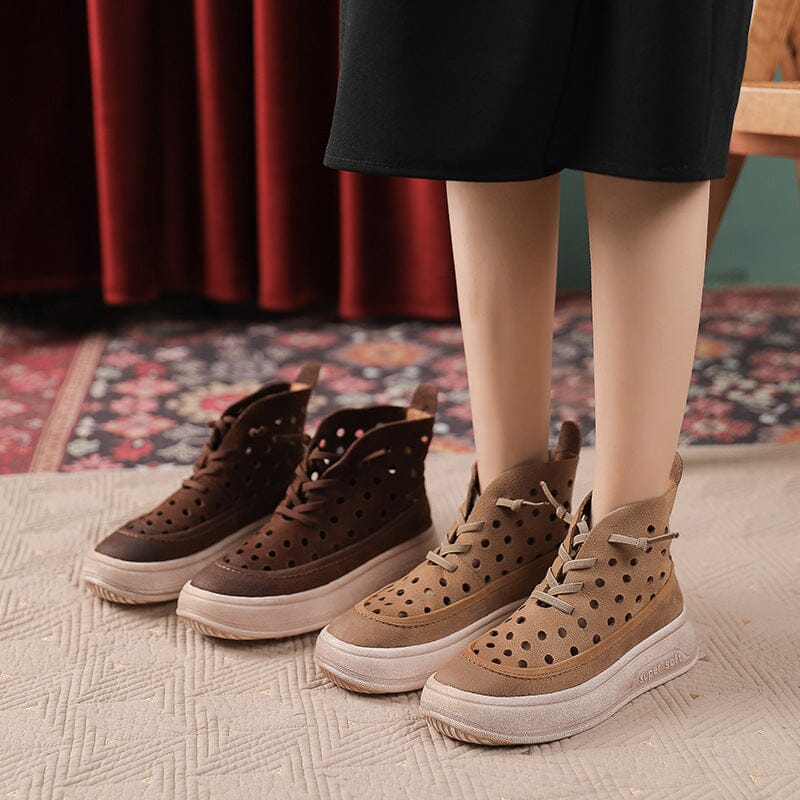 Summer Retro Leather Lace Up Thick Soled Boots Feb 2023 New Arrival 