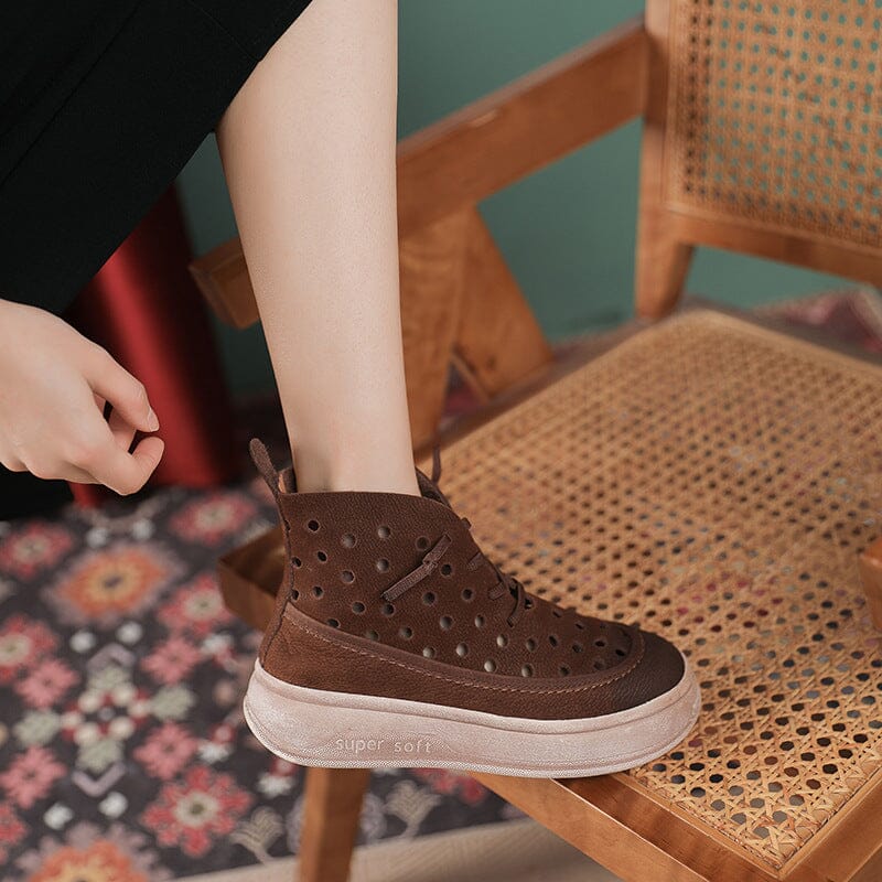 Summer Retro Leather Lace Up Thick Soled Boots Feb 2023 New Arrival 
