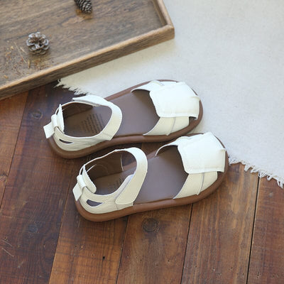 Summer Retro Leather Velcro Tape Flat Sandals May 2023 New Arrival 35 Beige 