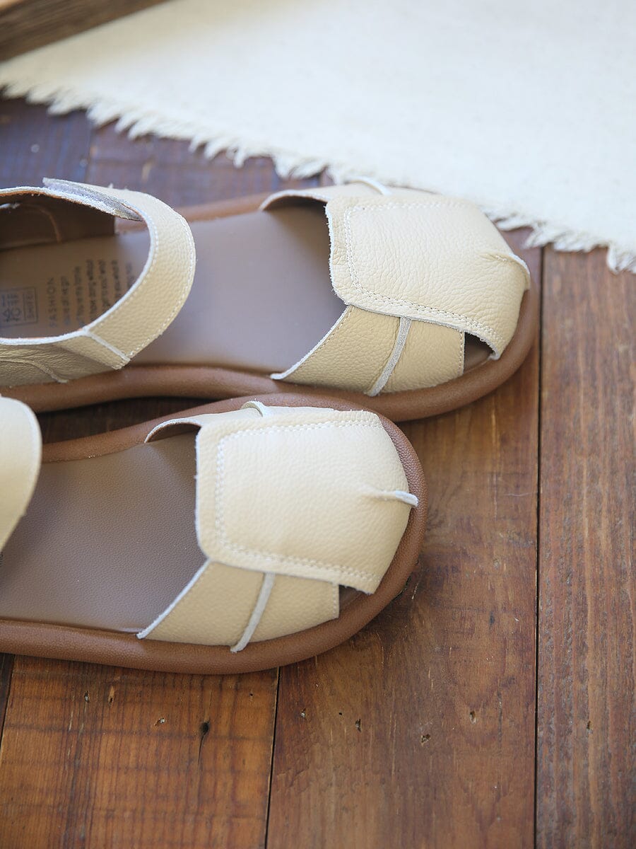 Summer Retro Leather Velcro Tape Flat Sandals May 2023 New Arrival 