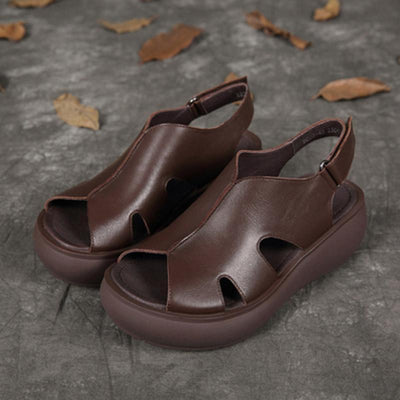 Summer Retro Leather Wedges Women Casual Shoes