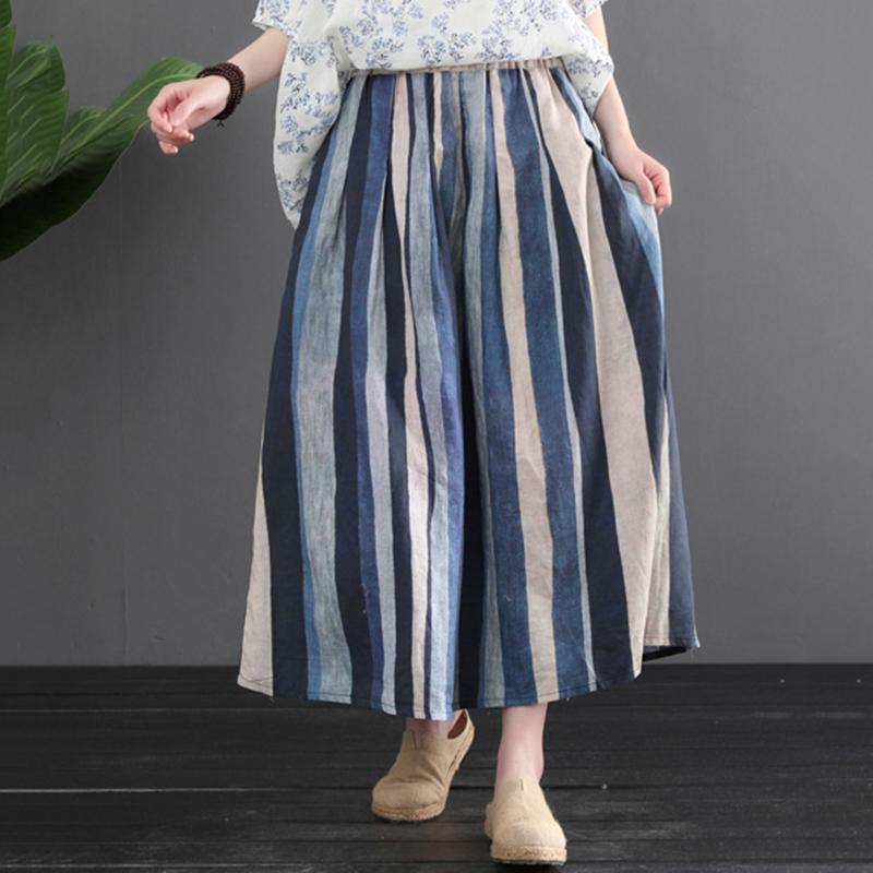 Summer Retro Linen Color Matching Stripes Skirt – Babakud