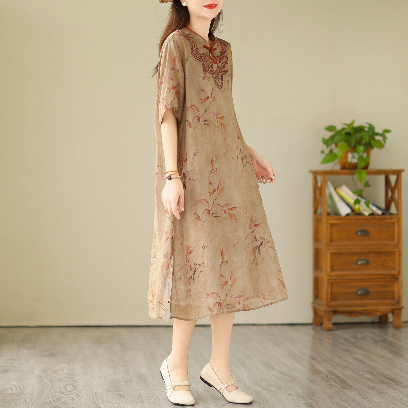 Summer Retro Linen Embroidery Casual Dress Jun 2023 New Arrival 