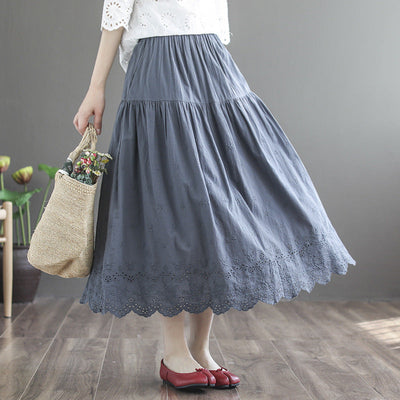 Summer Retro Linen Loose Hollow Pleated Skirt