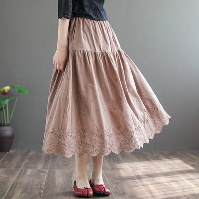 Summer Retro Linen Loose Hollow Pleated Skirt