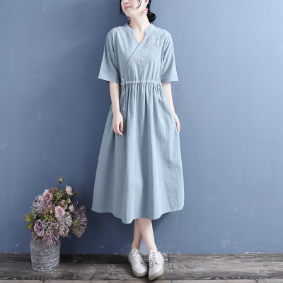 Summer Retro Loose Casual Solid Cotton Linen Dress