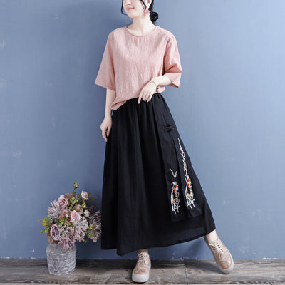 Summer Retro Loose Cotton Linen Embroidery Skirt May 2022 New Arrival 