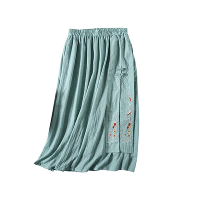 Summer Retro Loose Cotton Linen Embroidery Skirt