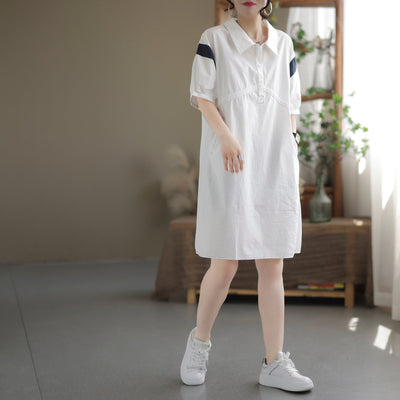 Summer Retro Loose Cotton Mini Dress May 2022 New Arrival One Size White 