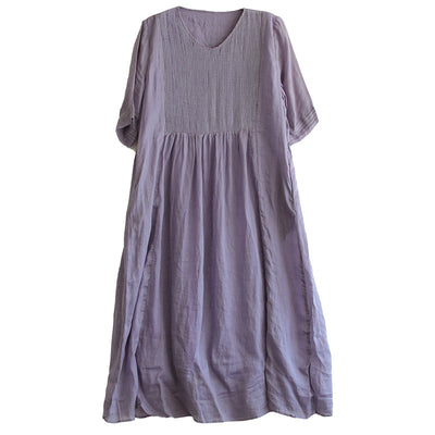 Summer Retro Loose Half Sleeve Linen V-Neck Dress