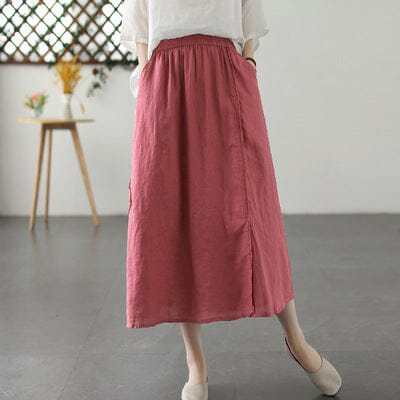 Summer Retro Loose Patchwork Linen A-Line Skirt