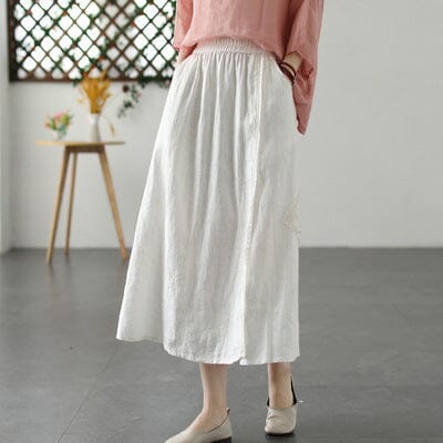 Summer Retro Loose Patchwork Linen A-Line Skirt Jun 2023 New Arrival White One Size 