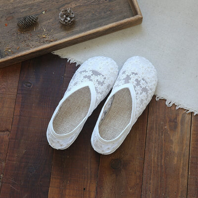 Summer Retro Mesh Canvas Flat Casual Shoes May 2023 New Arrival 35 White 