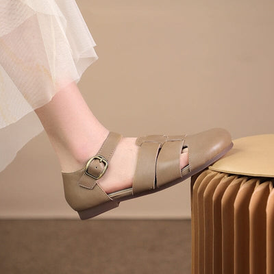 Summer Retro Minimalist Leather Casual Flat Sandals Jun 2023 New Arrival 