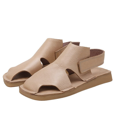 Summer Retro New Trends Leather Flat Sandals Mar 2023 New Arrival Beige 35 